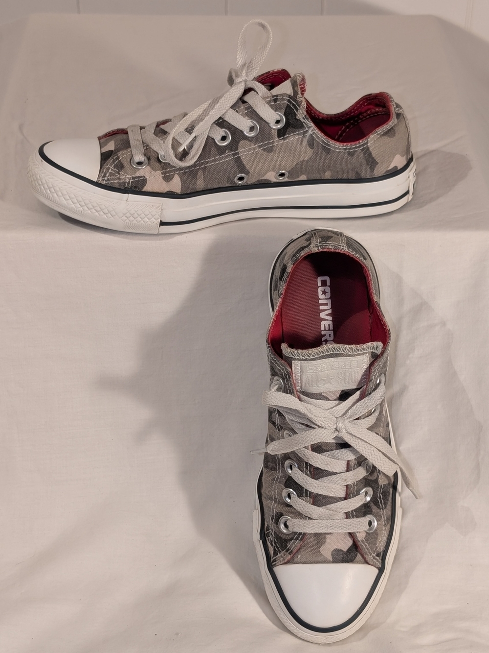 Converse Low-Top Camo Sneakers with Red Interior